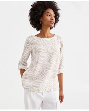 Charter Club 100% Linen D-ring Top - White