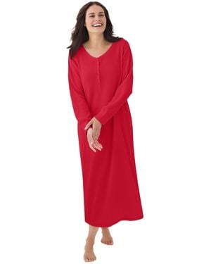 Dreams & Co. Plus Size Thermal Henley Nightgown - Red
