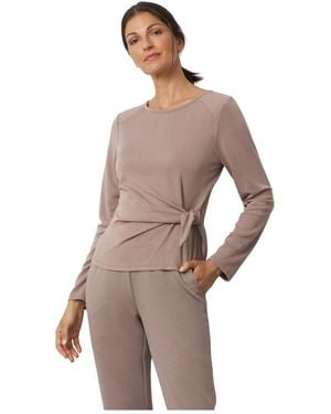Cable & Gauge Side-tie Long-sleeve Crewneck Knit Top - Natural