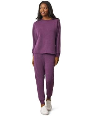 Cable & Gauge Yummy Ribbed-trim Tapered-leg Pullover And jogger Pants Set - Purple