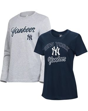 G-III 4Her by Carl Banks Navy/heather Gray New York Yankees Short-sleeve And Long-sleeve T-shirt Combo Pack - Blue