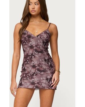 Edikted Myra Botanical Mesh Mini Dress - Purple
