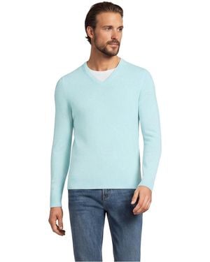 Lands' End Fine Gauge Cashmere V-neck Sweater - Blue