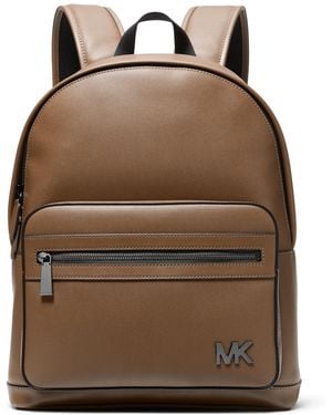 Michael Kors Logo Printed Front Zip Backpack - Brown