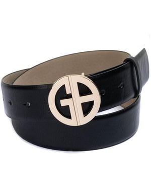 Giani Bernini Signature-buckle Panel Belt - Black