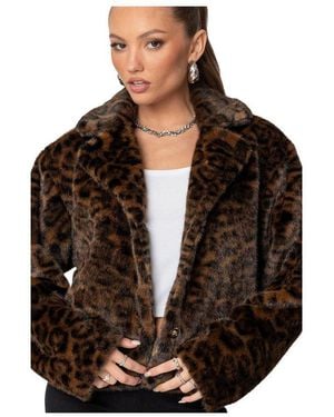 Edikted Lady Leopard Faux Fur Jacket - Black