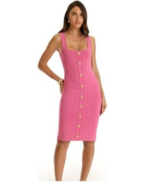 The Noli Shop Helena Button Dress - Pink