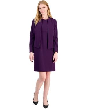 Le Suit Petite Ponte Sleeveless 2-piece Suit - Purple