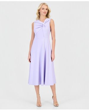 Anne Klein Twist-front A-line Midi Dress - Purple