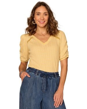 Democracy Petite Puff-sleeve V-neck Top - Blue