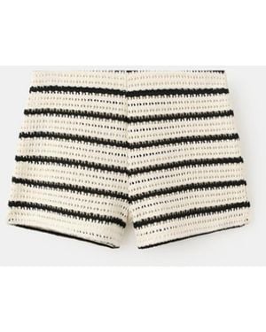 Mango Striped Crochet Shorts - White