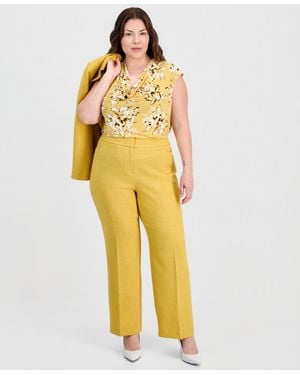 Kasper Plus Size L-pocket Straight Pants - Yellow