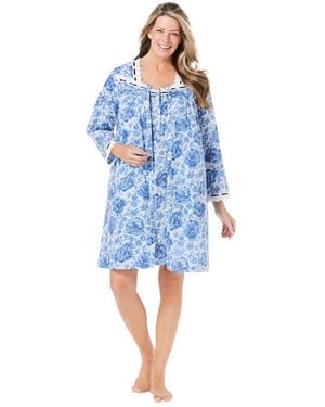 Only Neccessities Plus Size Short 2-piece Cabbage-rose Peignoir Set - Blue