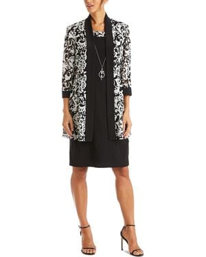 R & M Richards Dress & Printed Jacket - Black