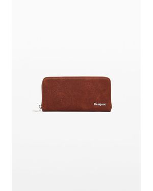 Desigual Large Wallet With Embroidered Flowers - Brown