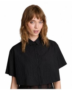 Kenneth Cole Short-sleeve Cropped Button-down Shirt - Black