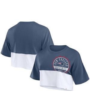Fanatics Navy/white New England Patriots Boxy Color Split Cropped T-shirt - Blue