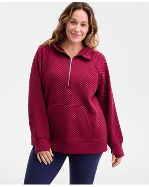 ID Ideology Plus Size Relaxed Quilted Half-zip Hoodie - Red