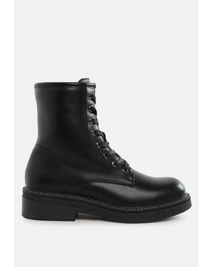 LONDON RAG Clover Faux Leather Lace Up Boots - Black