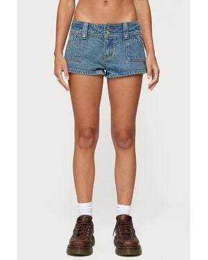 Edikted Keinan Low Rise Denim Shorts - Blue