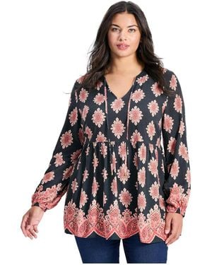 Avenue Plus Size Mara Blouson Sleeve Tunic - White