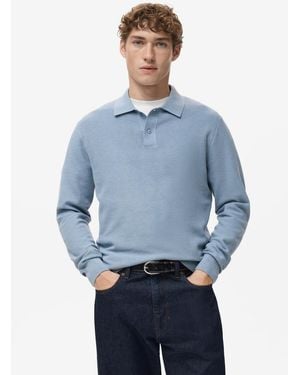 Mango Micro-structured Cotton Polo Shirt - Blue