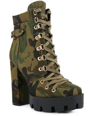 LONDON RAG Palmetto Camouflage Ankle Boots - Green