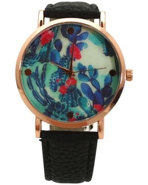 Olivia Pratt Colorful Cactus Dial Leather Strap Watch - Gray