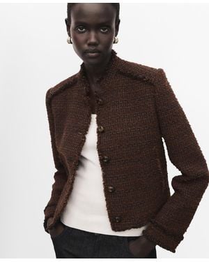 Mango Frayed Ends Tweed Jacket - Brown