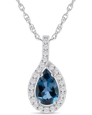 Macy's Gemstone And Diamond Halo Pendant Necklace (1/5 Ct. T.w. - Blue