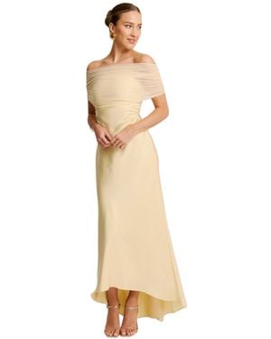 Six Stories Bardot Satin Maxi Dress - Natural