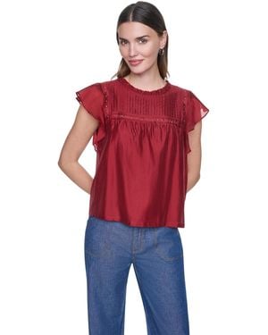 DKNY Pin-tucked Studded Blouse - Red