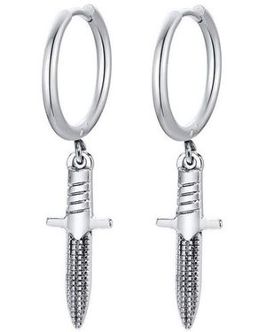 Metallo Stainless Steel Oxidized Knife Charm huggie Hoop Earrings - White