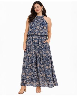 R & M Richards Sleeveless Halter Daytime Dress - Blue