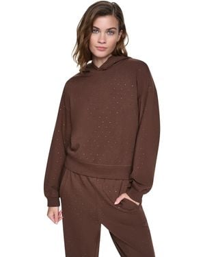 DKNY Rhinestone Hooded Pull-on Sweatshirt - Brown