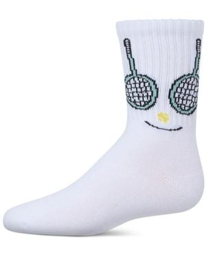 Memoi Girls' Tennis Smiley Face Crew Socks - White