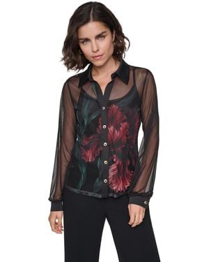 KARL LAGERFELD Long-sleeve Floral Sheer Blouse - Multicolor