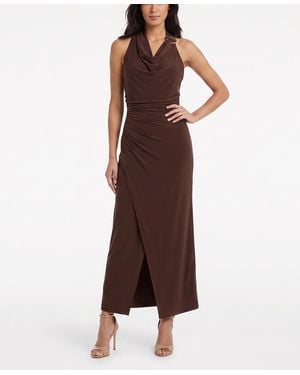 Taylor Ruched Sleeveless Cowl Neck Dress - Brown