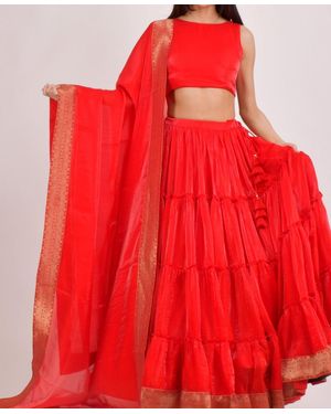 Ras Tie Shimmer Lehenga Choli - Red