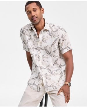 Club Room Short Sleeve Leaf Print Button-front Shirt - White