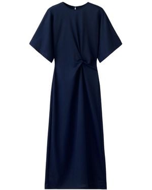 Mango Knot Detail Short-sleeve Fitted Midi Dress - Blue