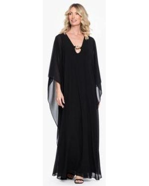 Betsy & Adam Betsy Adam V Neck Long Kaftan Dress - Black