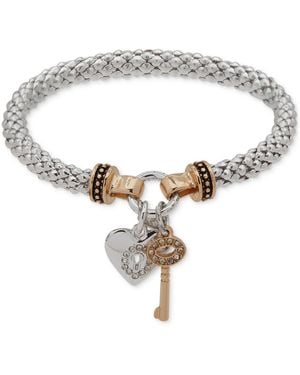 Nine West Pave Heart Lock & Key Stretch Bracelet - White