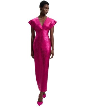 Karen Millen Deep V-neck Angel Sleeve Maxi Dress - Pink