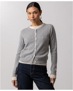 Line & Dot Hutch Double Layer Long-sleeve Cardigan Sweater - Gray