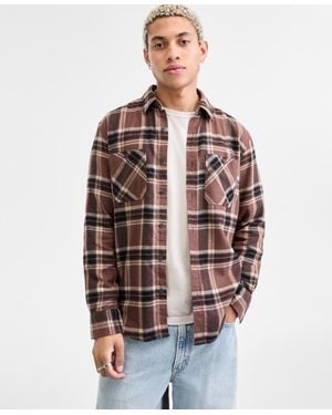 Sun & Stone Sun + Stone Anthony Long-sleeve Cotton Flannel Plaid Shirt - Brown