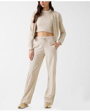 Guess 4g All Over Jacquard High Neck Full Zip Jacket All Over Pattern Short Sleeve T Shirt Wide Leg Pants - Natural