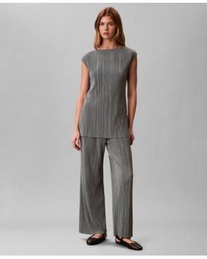 Calvin Klein Plisse Tunic Pull On Wide Leg Pants - Gray