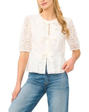 Cece Crewneck Lace Peplum Top - White