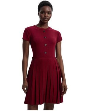 Karen Millen Viscose Tab Pleated Knit Mini Dress - Red
